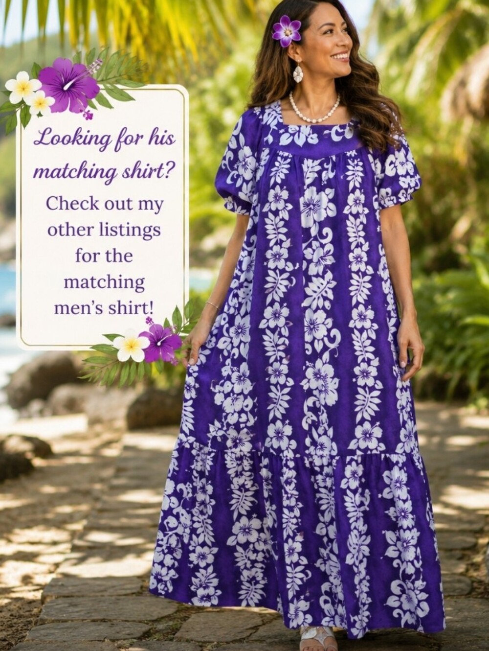 Vintage 90s Royal Creations Hawaii XL Purple Floral Maxi Dress Made in Hawaii